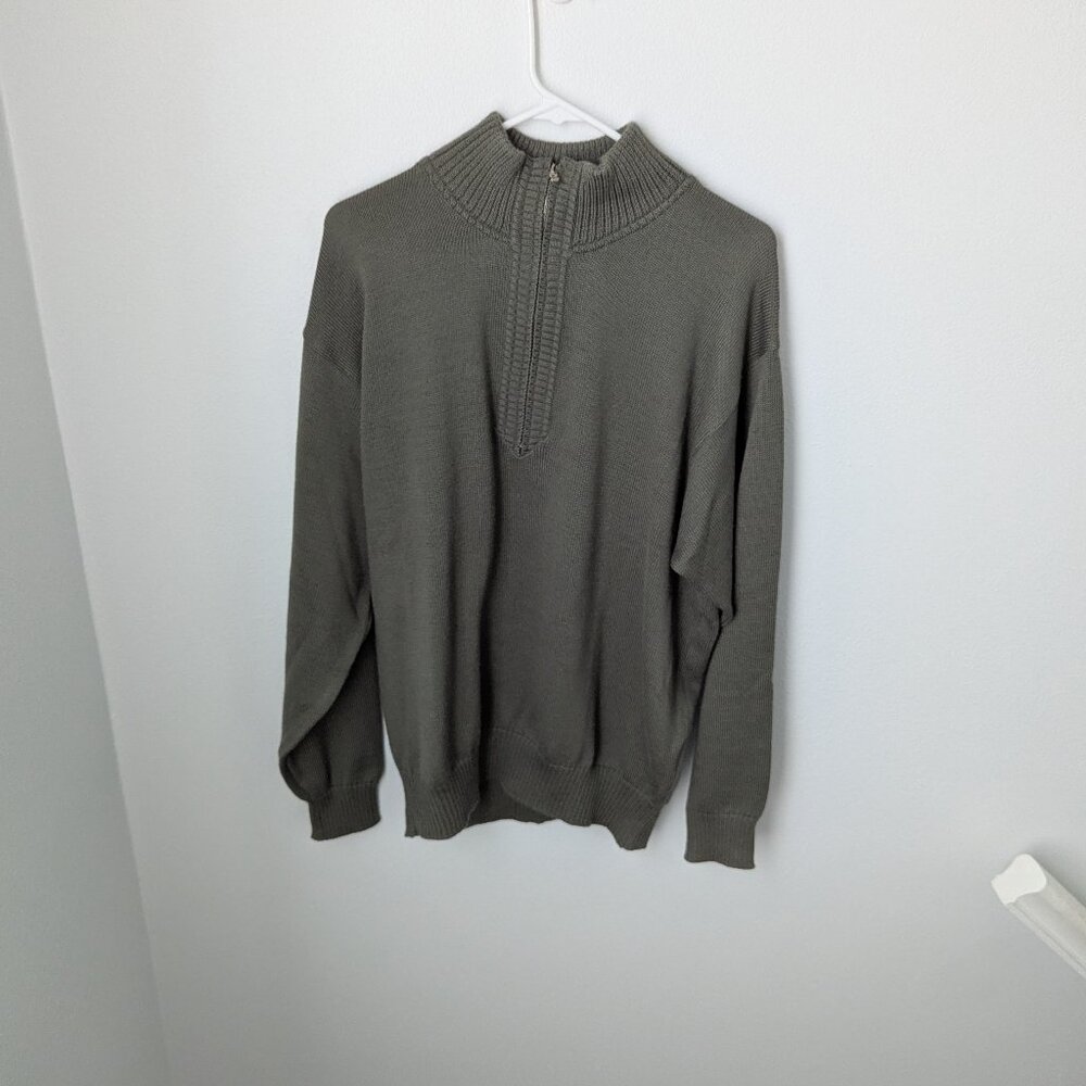 Vintage Bogner Men's Half Zip Green-Gray Wool Blend Sweater, XL